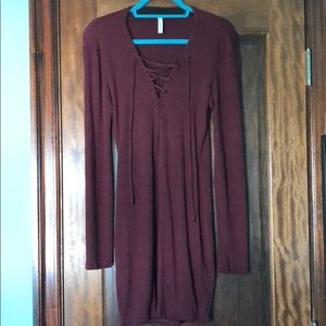 Long sleeve front lace up dress